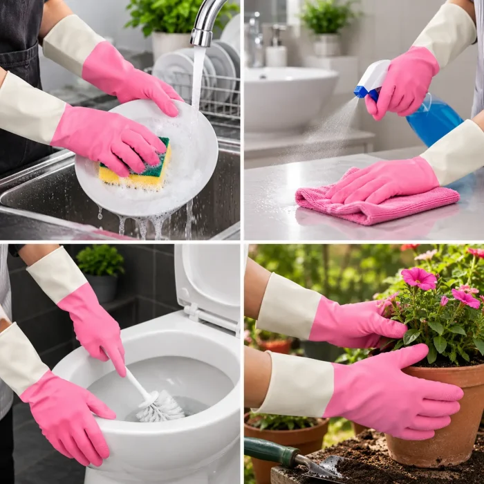 SAFETY RUBBER GLOVES PAIR - DOUBLE COLOR - Image 2
