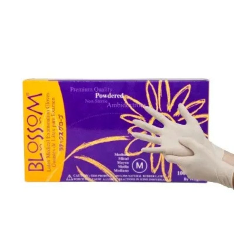 BLOSSOM LATEX DISPOSABLE GLOVES - POWDERED - LARGE- 100 PCS