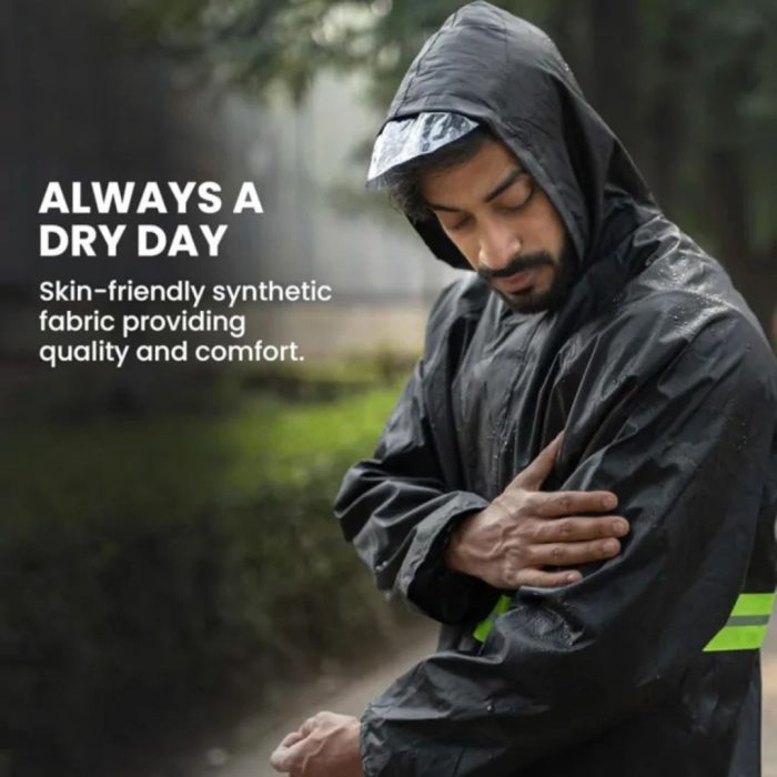 Double Seal Raincoat with Hoodie and Trouser - Black - Image 2