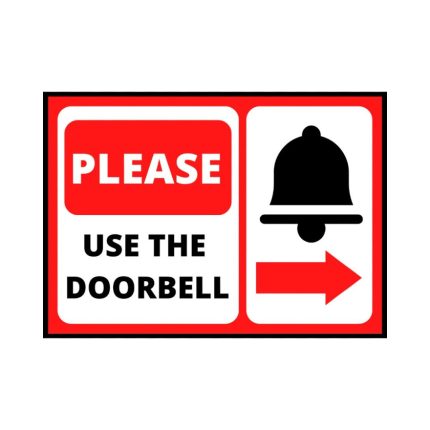 PLEASE USE THE DOOR BELL - RIGHT ARROW - 7 INCH X 5 INCH  - STICKER