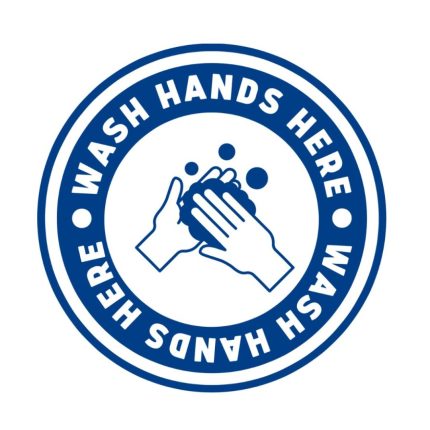 WASH HANDS HERE - SIGN STICKER - 6 INCH X 6 INCH