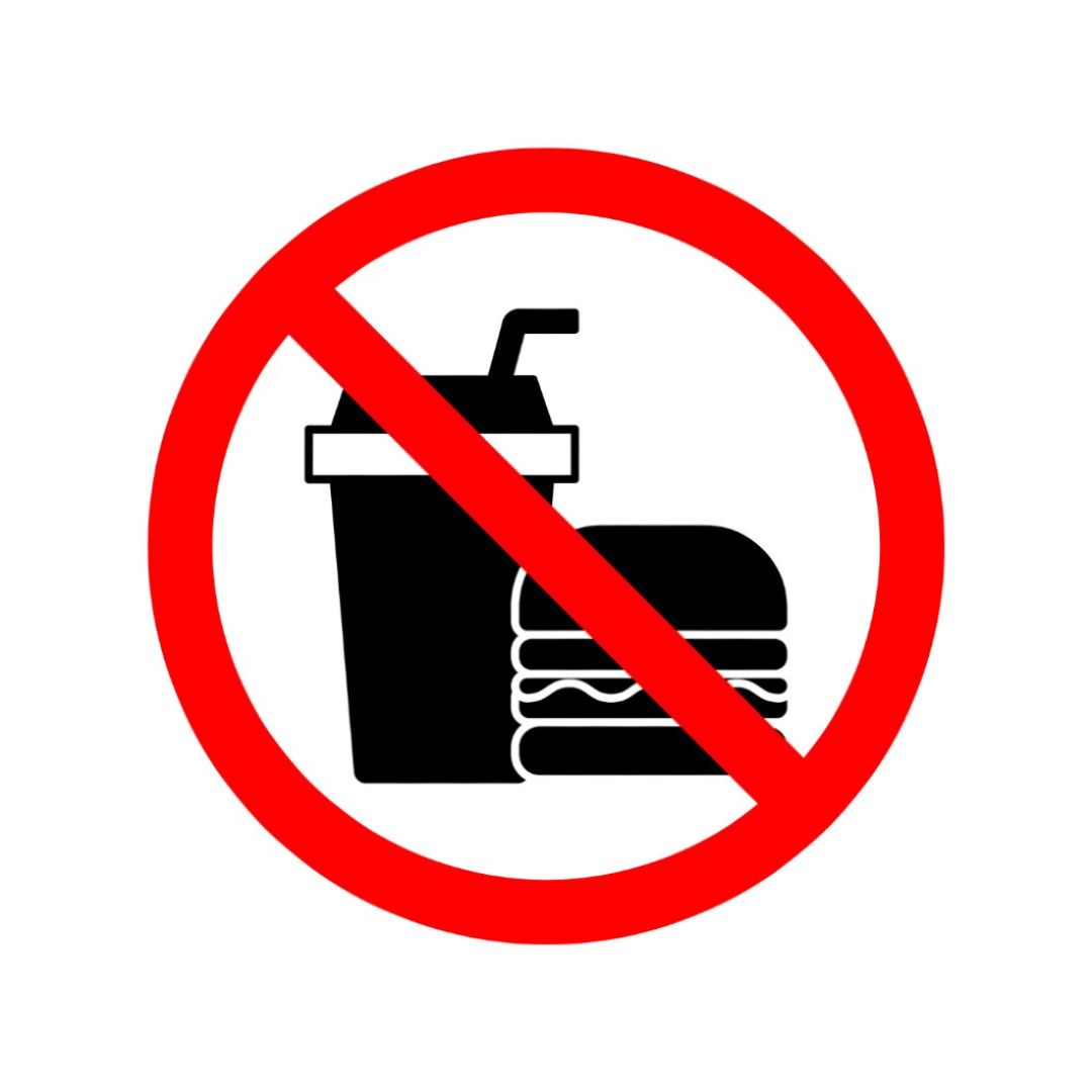 NO FOOD OR DRINKS ALLOWED STICKER - CIRCLE - 6INCH X 6 INCH NO FOOD OR DRINKS ALLOWED STICKER - CIRCLE - 6INCH X 6 INCH