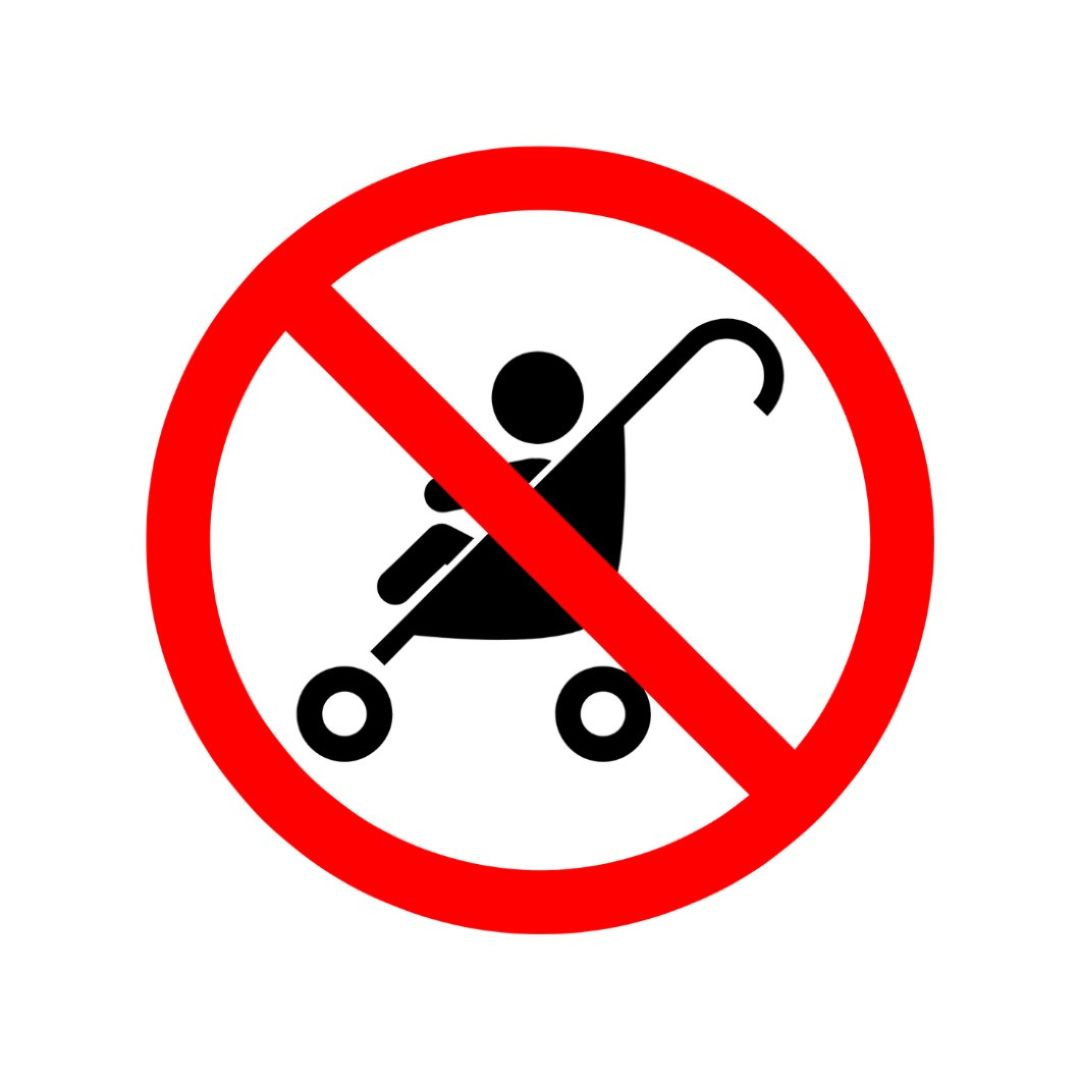 NO BABY CARRIAGE ALLOWED STICKER - CIRCLE - 6INCH X 6 INCH NO BABY CARRIAGE ALLOWED STICKER - CIRCLE - 6INCH X 6 INCH
