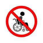 NO WHEELCHAIR ALLOWED STICKER - CIRCLE - 6INCH X 6 INCH