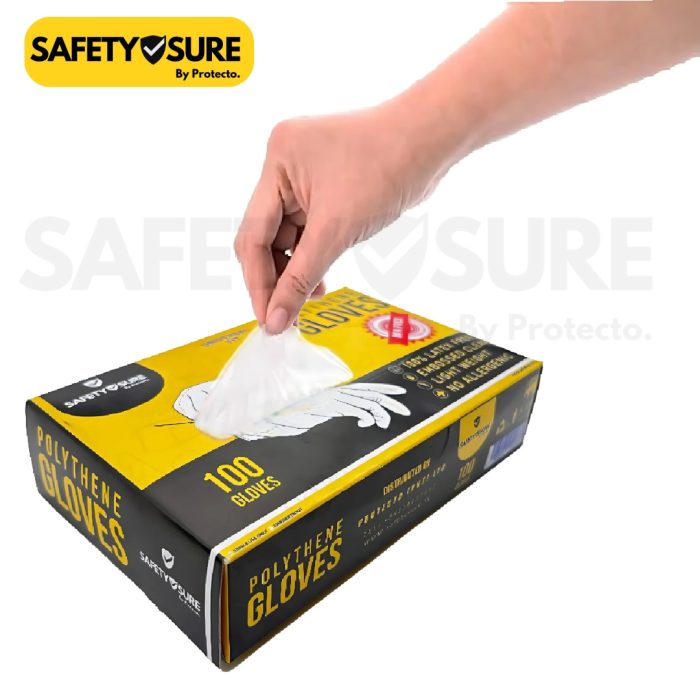Safetysure Disposable Polythene Gloves – 100 Pcs | Food Safe, Hygienic, Lightweight & Comfortable Gloves for Cooking, Cleaning & Everyday Use - Image 2