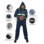 Rosendel High Quality Raincoat Kit With Luminous Green Line - Dark Blue