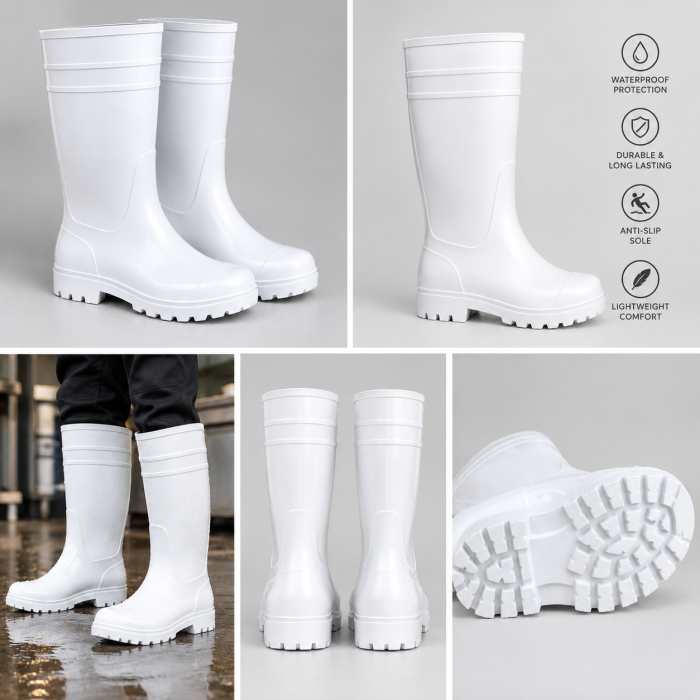 Safety Gum Boots Pair -  With Steel Toe - White - Image 4