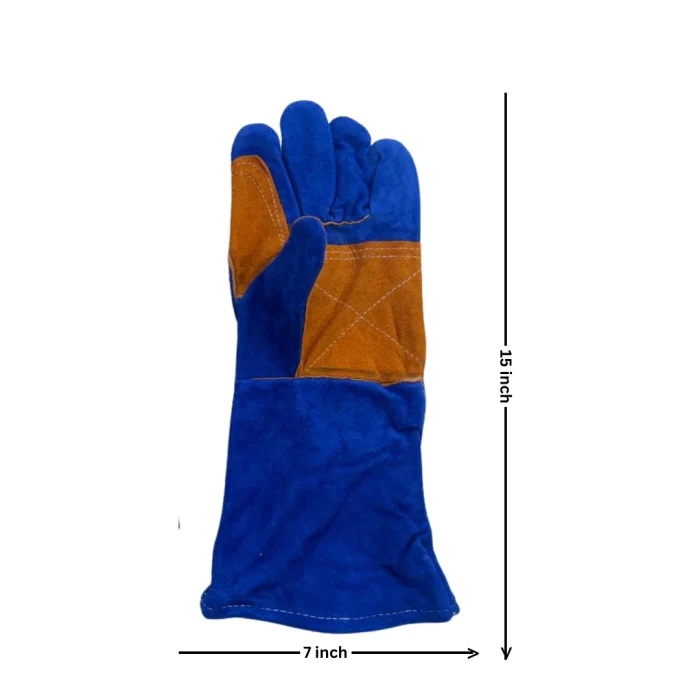 SafetySure High Quality Leather Heat Resistant Gloves Pair - Elbow Size - Blue - Image 2