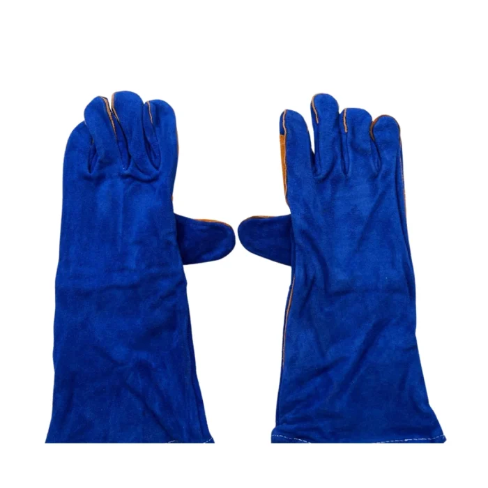 SafetySure High Quality Leather Heat Resistant Gloves Pair - Elbow Size - Blue - Image 3