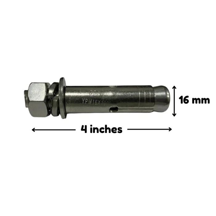 Stainless Steel Anchor Bolt 16mm x 4 Inches Length - Image 3