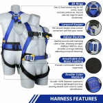 CE Certified Full Body Harness - Double Hook With Spring and Back Support - Blue - Image 3