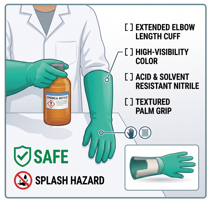 Nitrile Chemical Resistant Elbow Glove 1 Pair - Green - Image 3