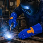 Blue leather welding gloves