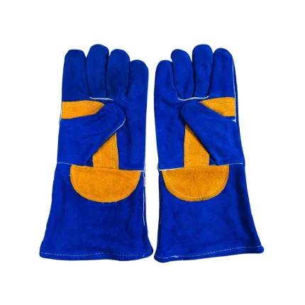Blue leather welding gloves