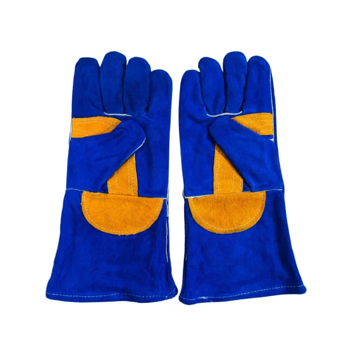 Blue leather welding gloves
